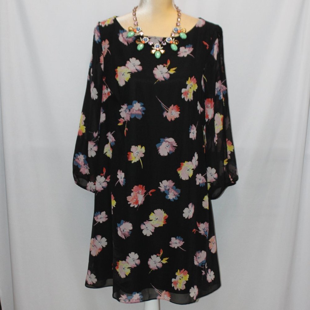 Kensie Black and Floral Open Sheer Open Sleeve Dress